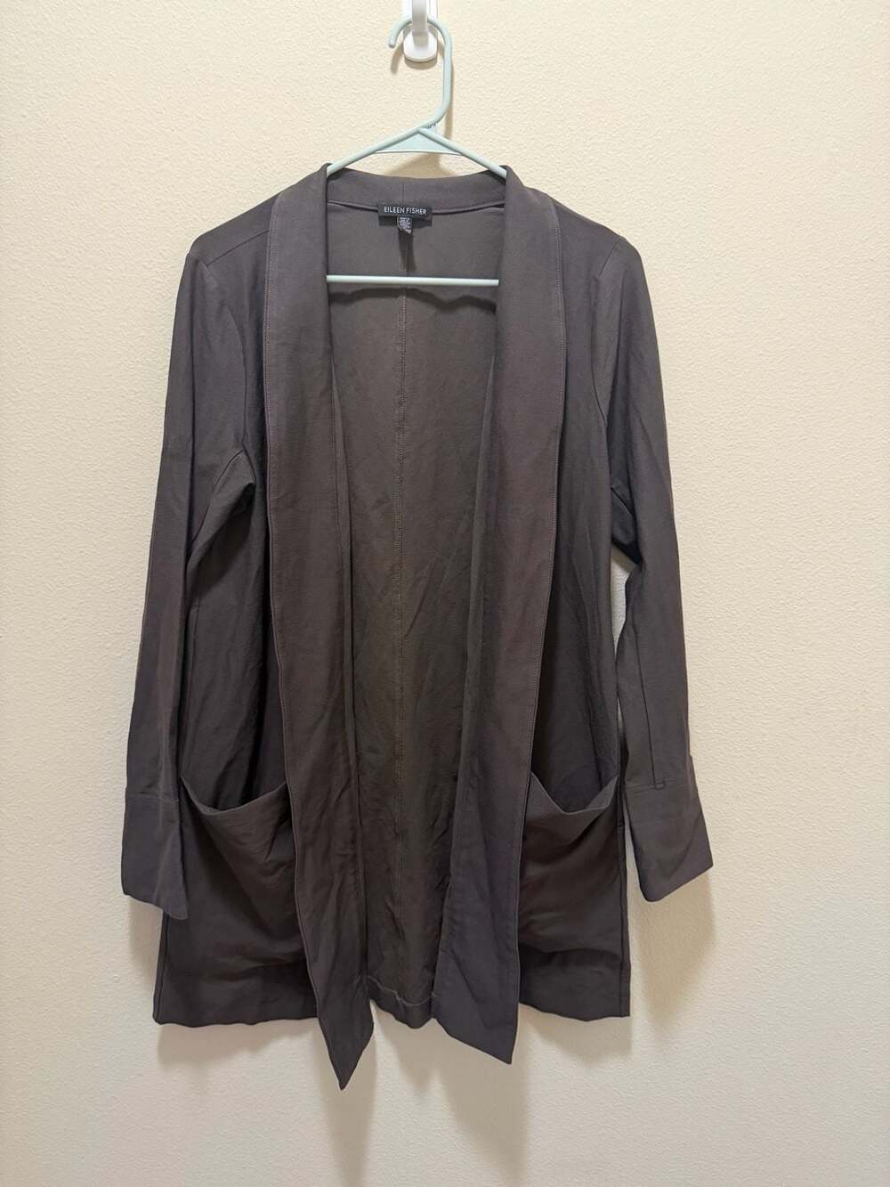 Eileen Fisher Open Front Crepe Cardigan Jacket Brown Size S